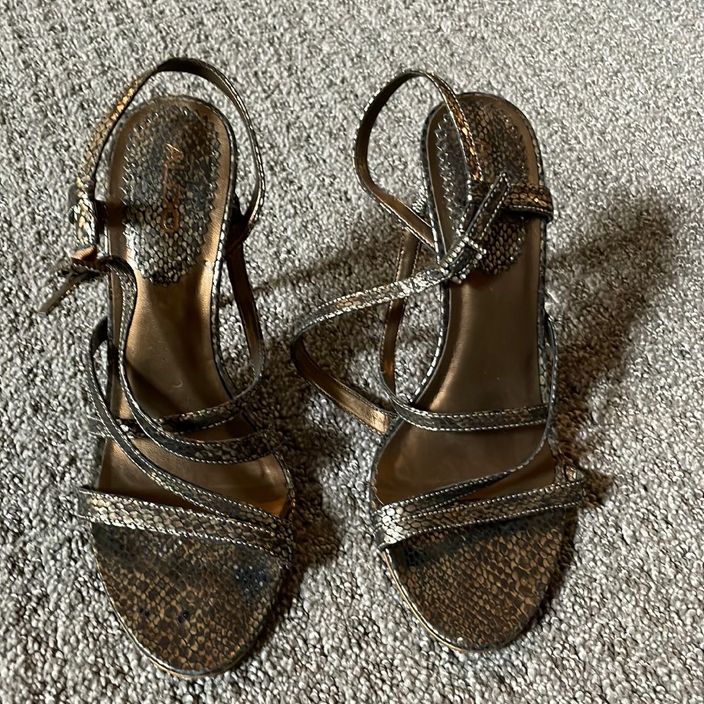 Strappy metallic snake skin Aldo heels